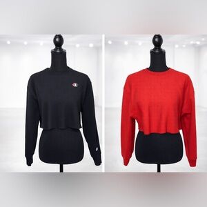 🔥 Champion Cropped Crewnecks – Women’s XS (Red + Black) 🔥